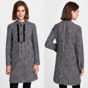Karl Lagerfeld Gray Tweed Long Coat with Black Trim